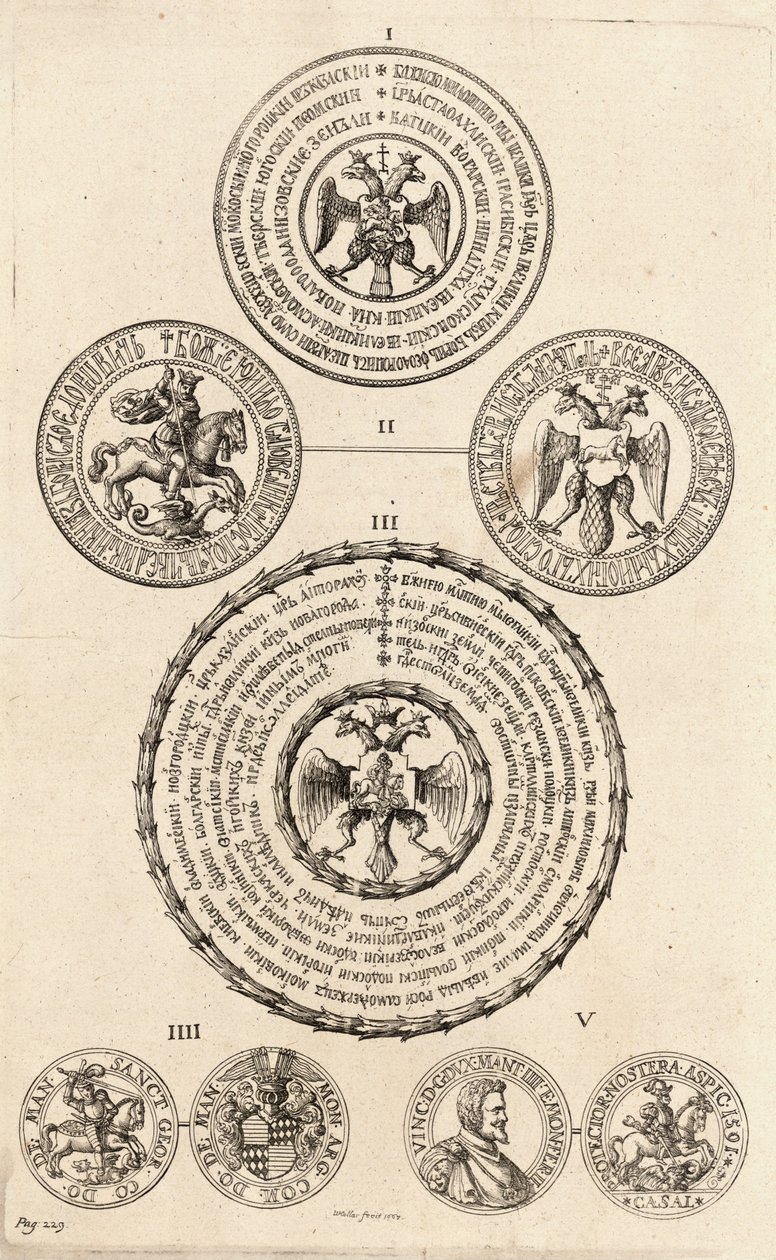 Drei russische Siegel und zwei Medaillen. Zustand 2 von Wenceslaus Hollar