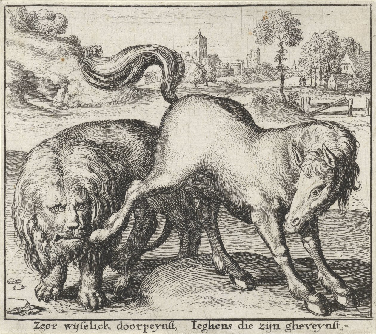 Fabel vom Löwen und dem Hengst von Wenceslaus Hollar