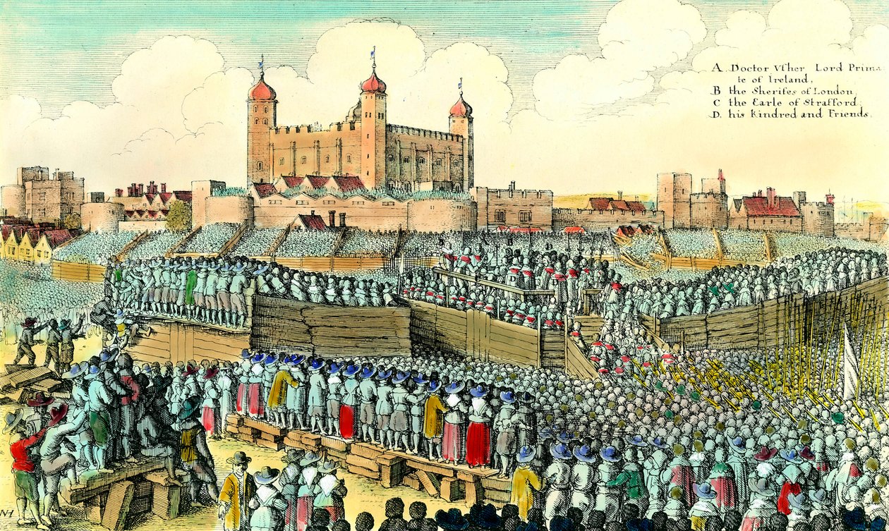 Erste Englische Revolution: Hinrichtung des englischen Politikers Thomas Wentworth de Strafford am 12.05.1641 in Tower Hill, London (Gravur von Wenceslaus Hollar) von Wenceslaus Hollar