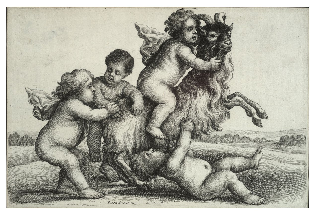 Vier kleine Jungen und eine Ziege von Wenceslaus Hollar
