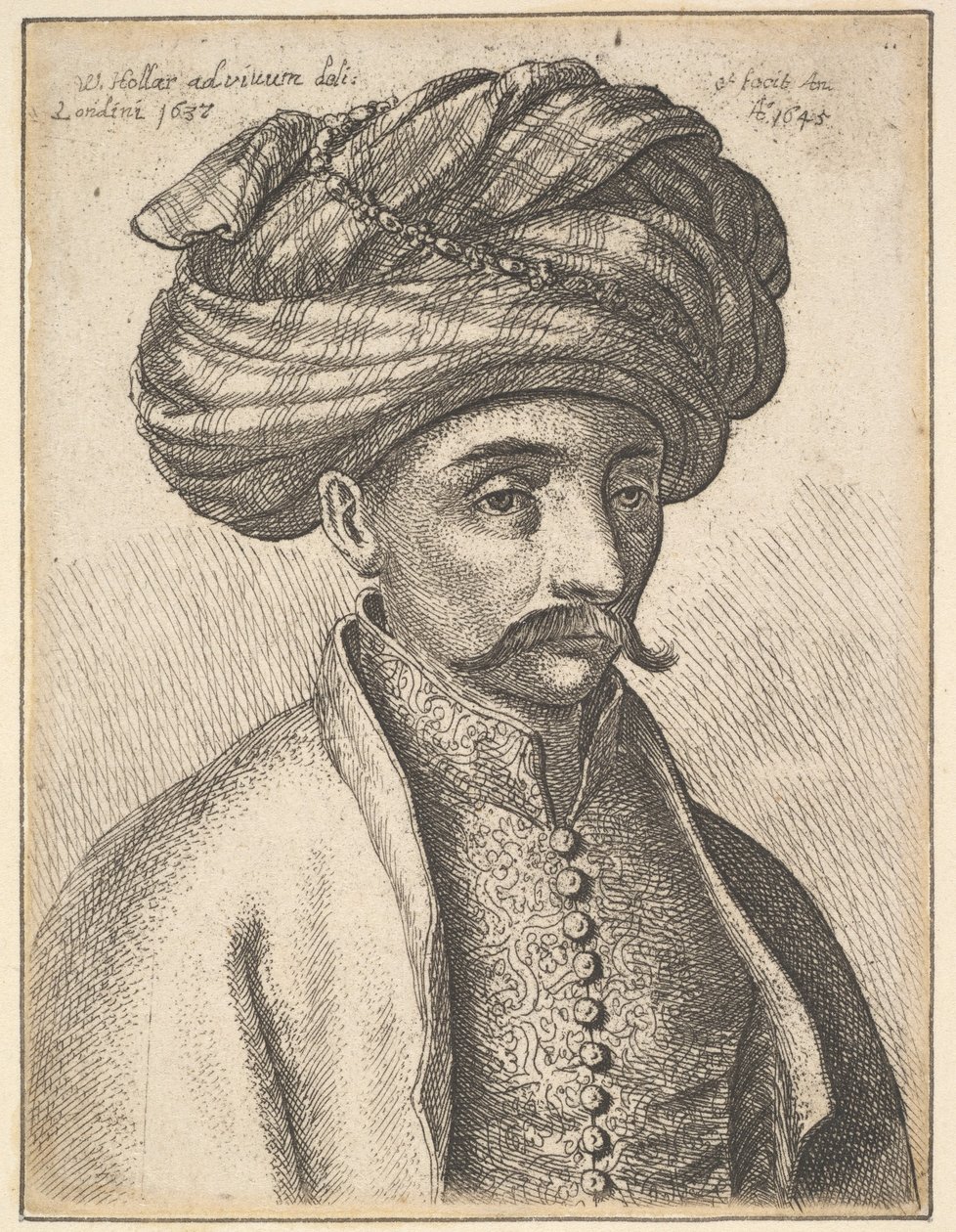 Kopf und Schultern eines Türken mit Schnurrbart und großem Turban von Wenceslaus Hollar
