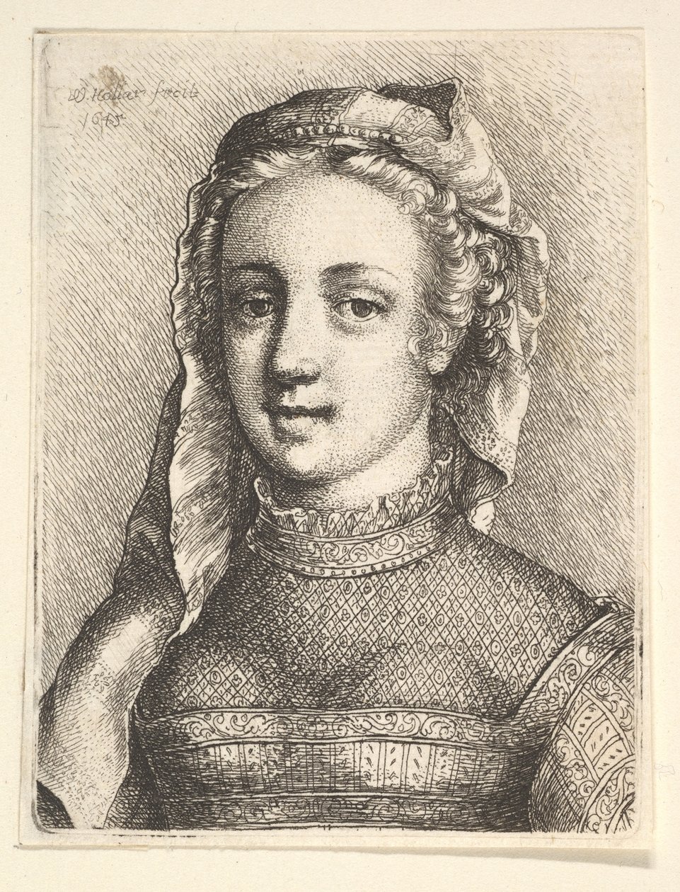 Kopf und Schultern einer Frau mit Schleier und durchscheinendem Halsschmuck, 1645 von Wenceslaus Hollar