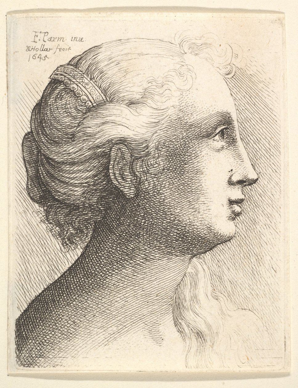 Kopf einer jungen Frau im Profil nach rechts, 1645 von Wenceslaus Hollar