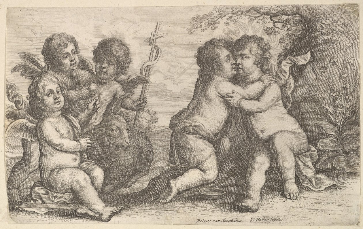 Jesus und St. Johannes umarmend, mit Cheruben, 1646 von Wenceslaus Hollar