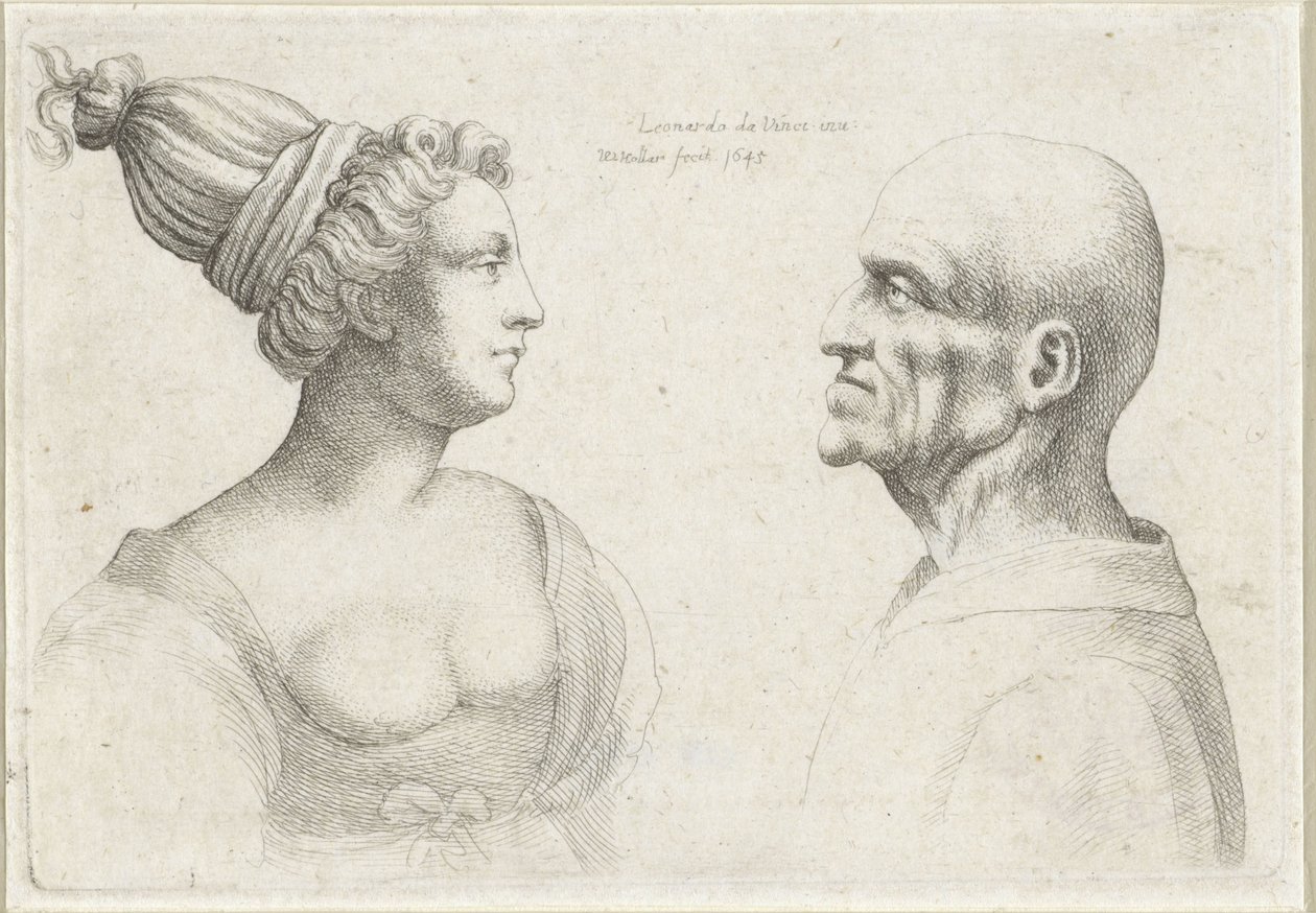 Köpfe eines kahlen Mannes und einer Frau mit Turban von Wenceslaus Hollar