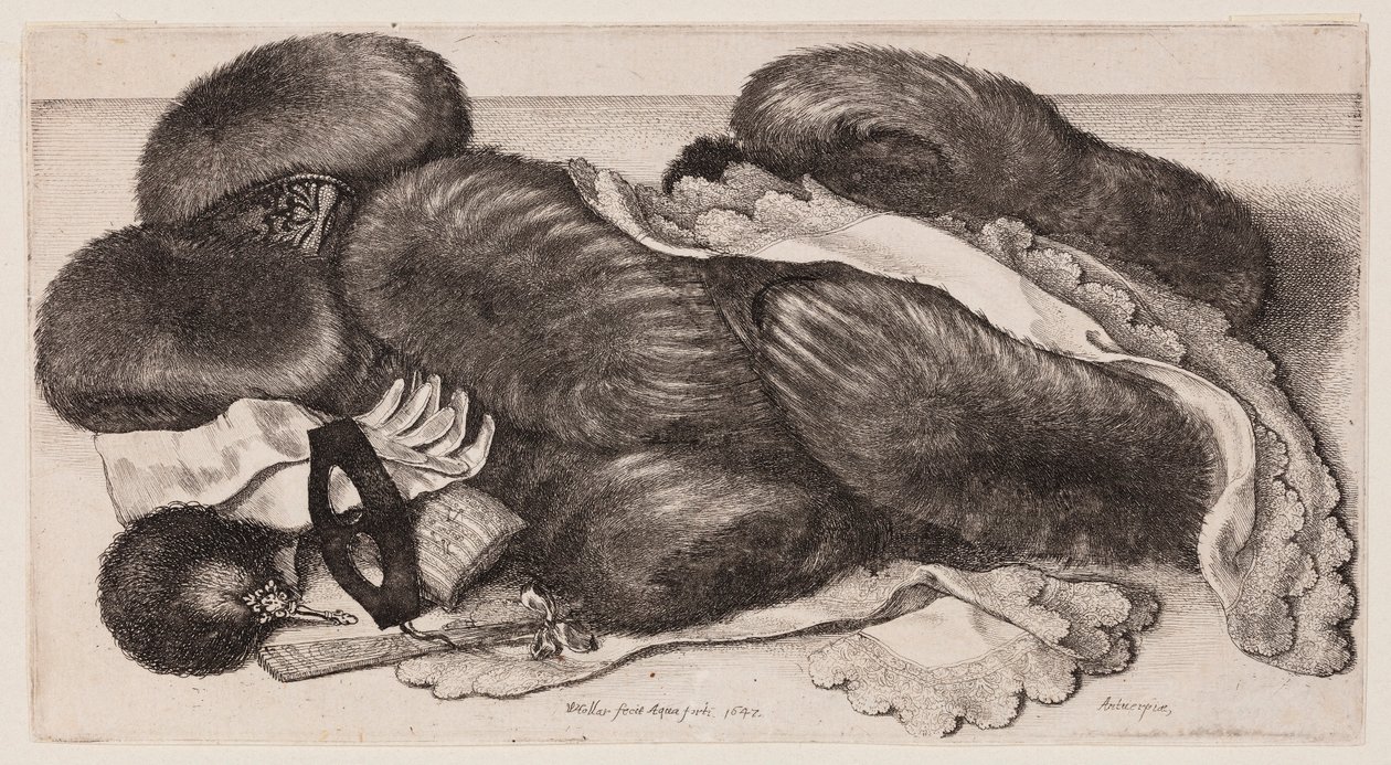Stillleben mit Muffen, Handschuhen und Tüchern von Wenceslaus Hollar