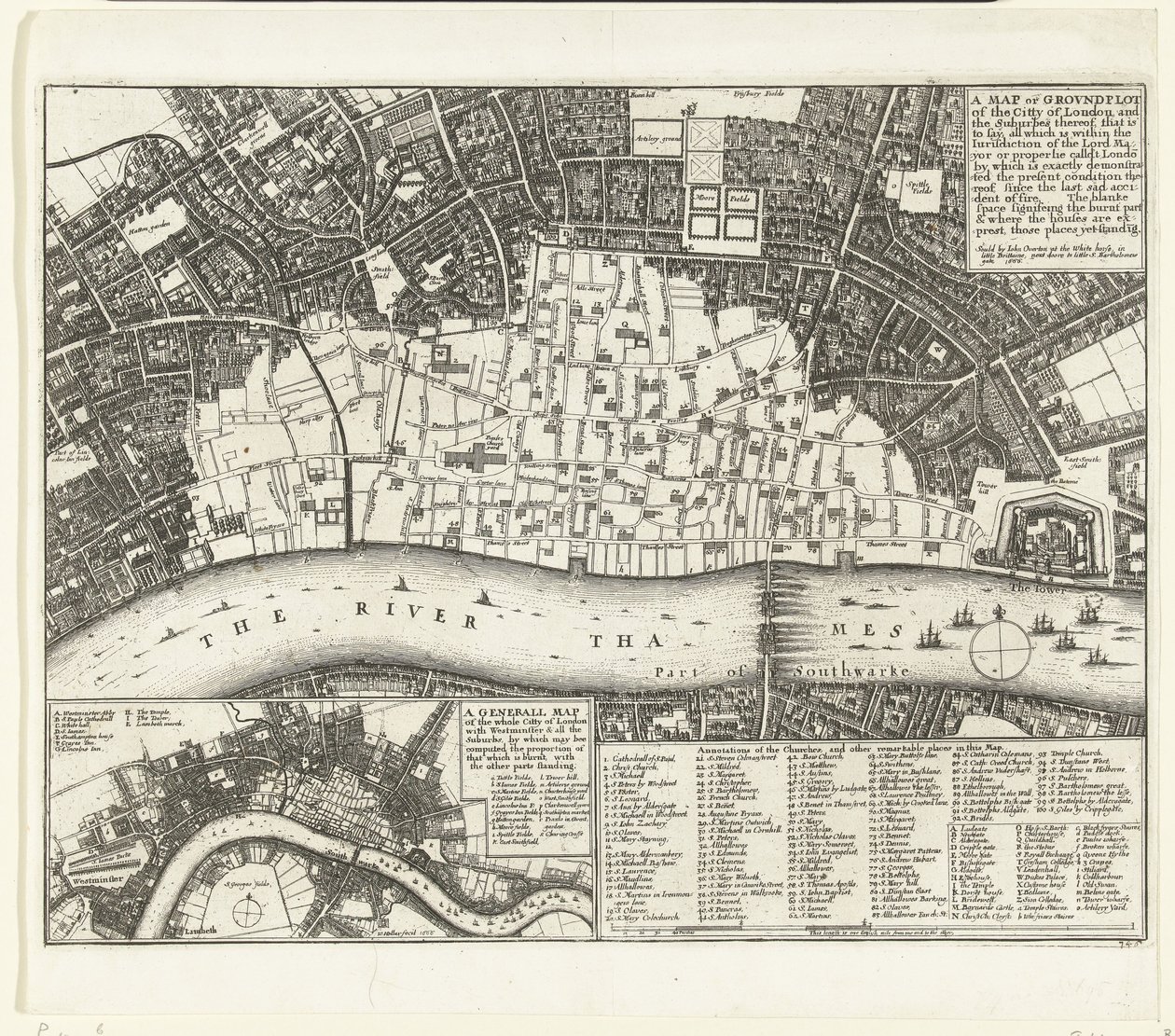 Grundriss von London nach dem großen Brand von 1666 von Wenceslaus Hollar