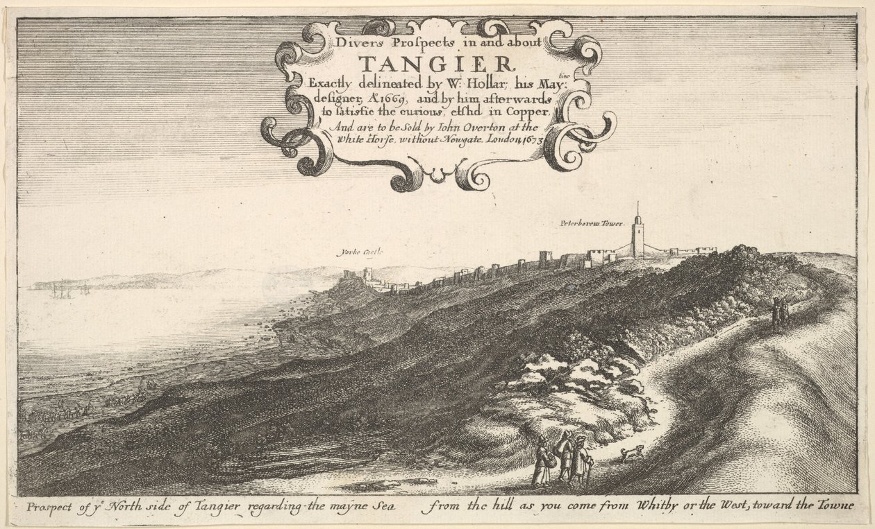 Aussicht auf die Nordseite von Tanger in Richtung des offenen Meeres vom Hügel aus, wie man kommt..., bis 1673 von Wenceslaus Hollar