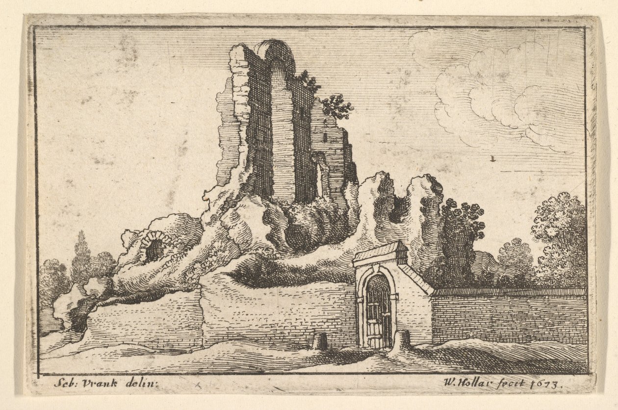 Ruinen und ein vergittertes Tor auf dem Esquilin-Hügel in Rom, 1673 von Wenceslaus Hollar