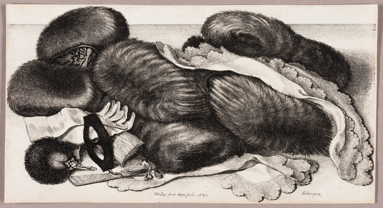 Stillleben mit einer Gruppe von Muffen, einem Paar Handschuhen und zwei Taschentüchern von Wenceslaus Hollar