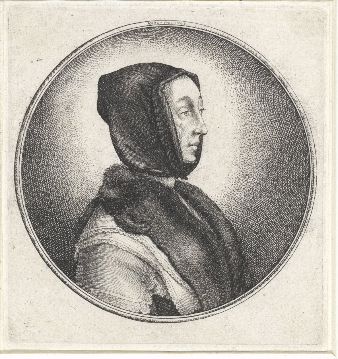 Frau mit schwarzem Kopftuch und Pelzstola von Wenceslaus Hollar