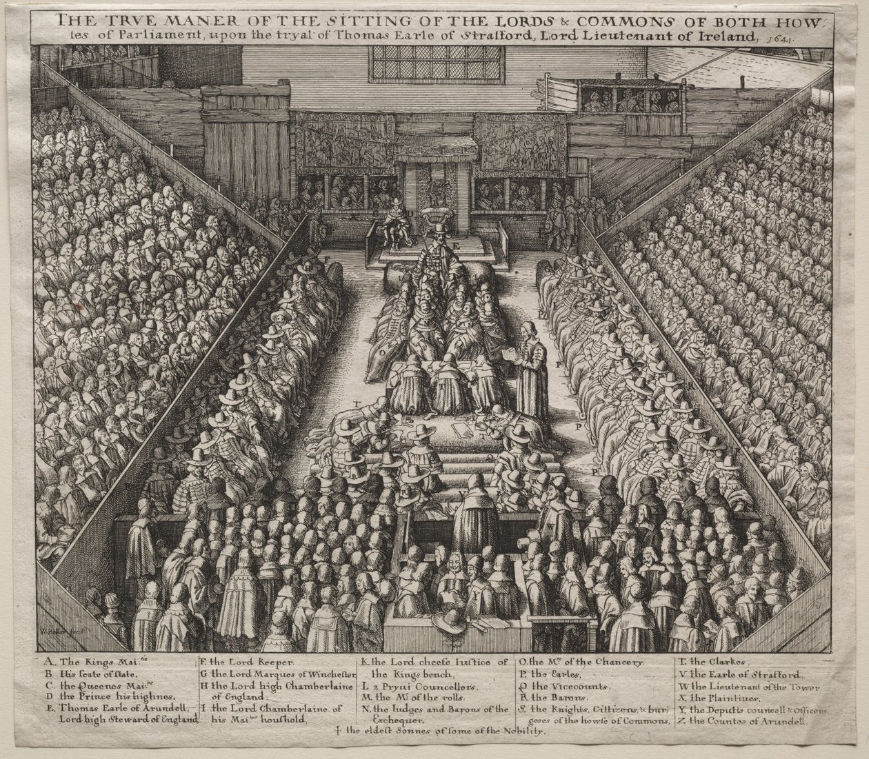 Westminster Hall, Innenansicht, mit dem Prozess des Earl of Strafford von Wenceslaus Hollar
