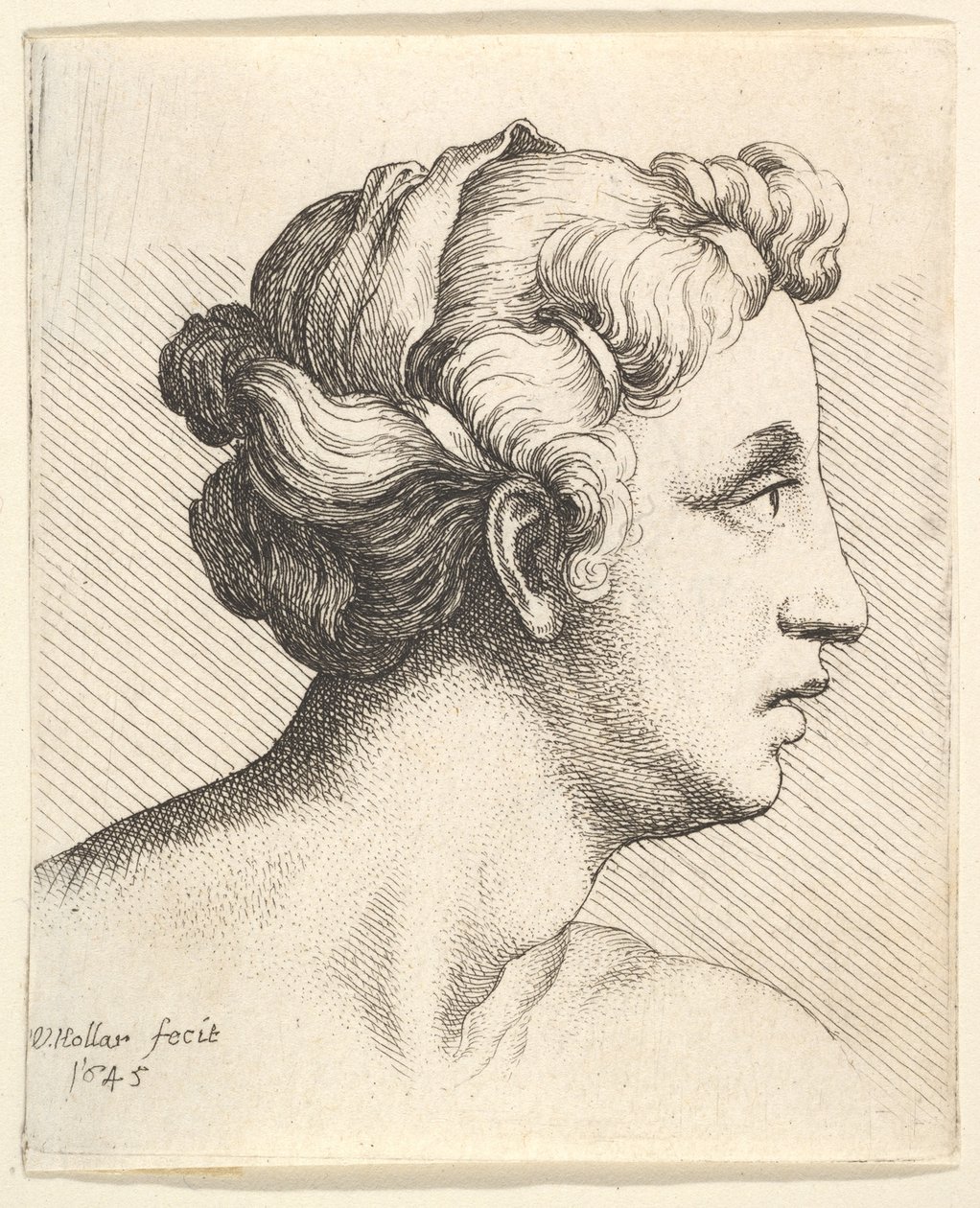 Frau mit gebundenem Haarzopf im Profil nach rechts, 1645 von Wenceslaus Hollar