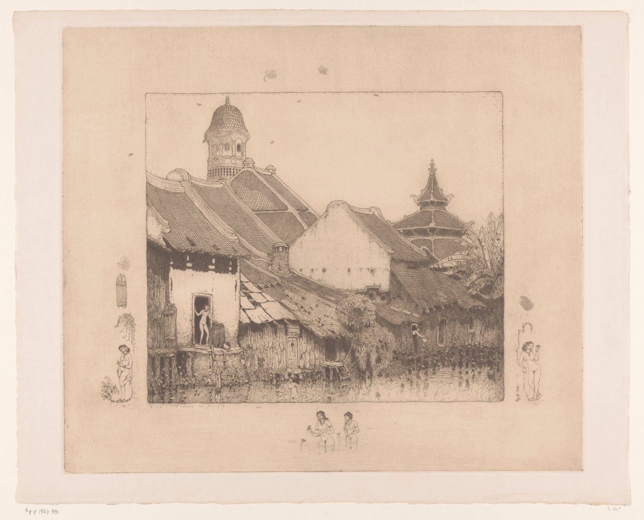 Häuser und Badende in Semarang von Wijnand Otto Jan Nieuwenkamp