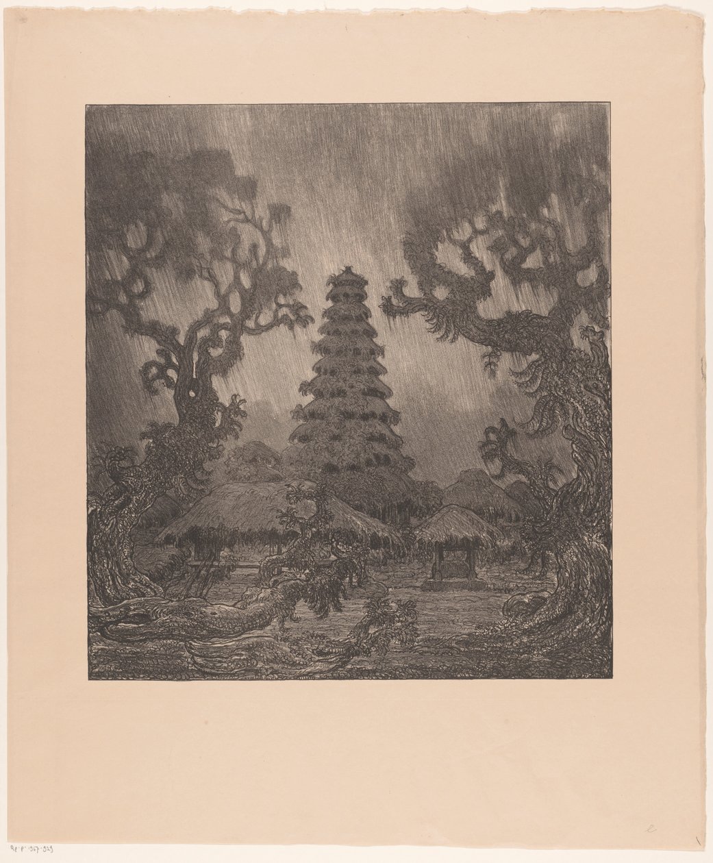 Pagode im Regen von Wijnand Otto Jan Nieuwenkamp