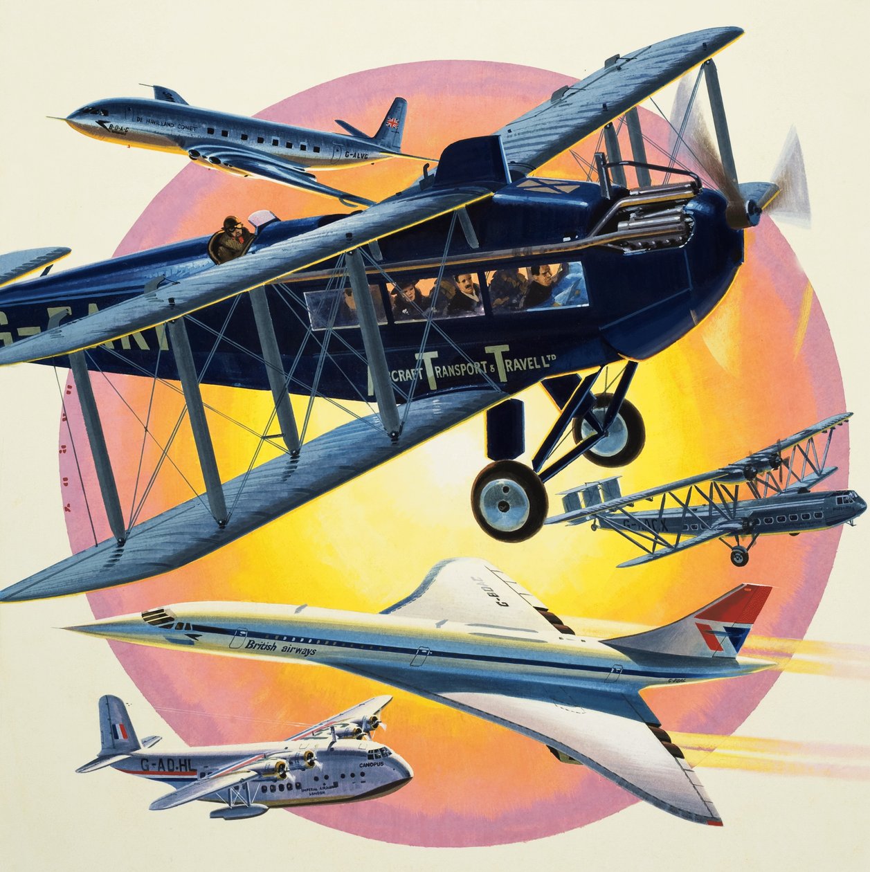 Montage von Passagierflugzeugen einschließlich Concorde von Wilf (20th century) Hardy