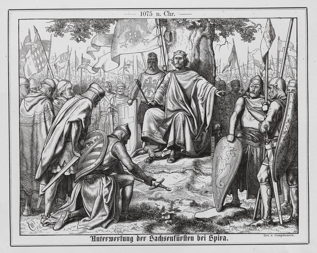 Unterwerfung der sächsischen Fürsten vor dem Heiligen Römischen Kaiser Heinrich IV. in Speyer von Wilhelm Camphausen