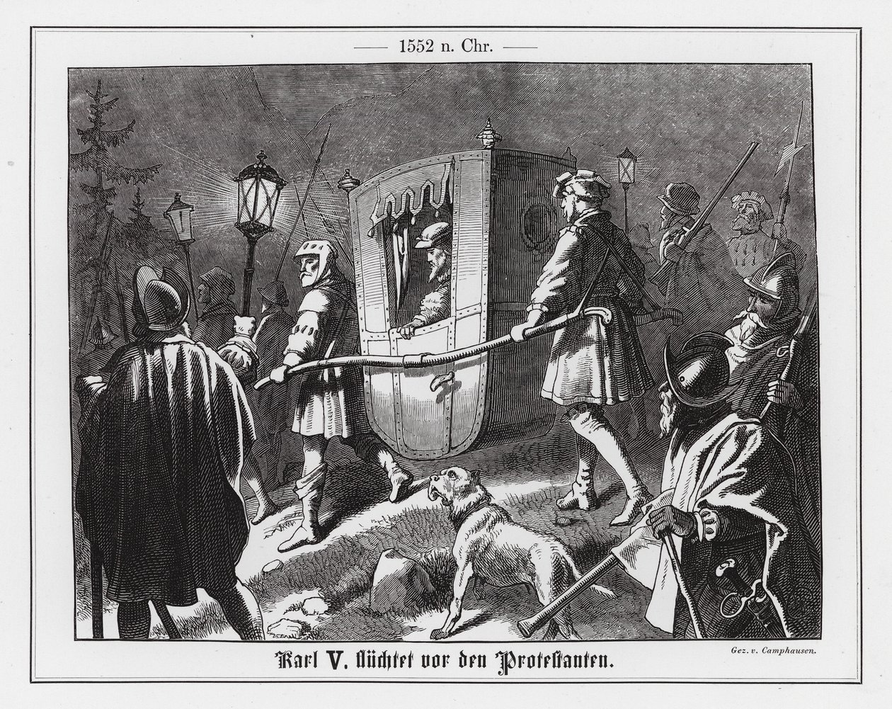 Der Heilige Römische Kaiser Karl V. flieht vor den Protestanten von Wilhelm Camphausen