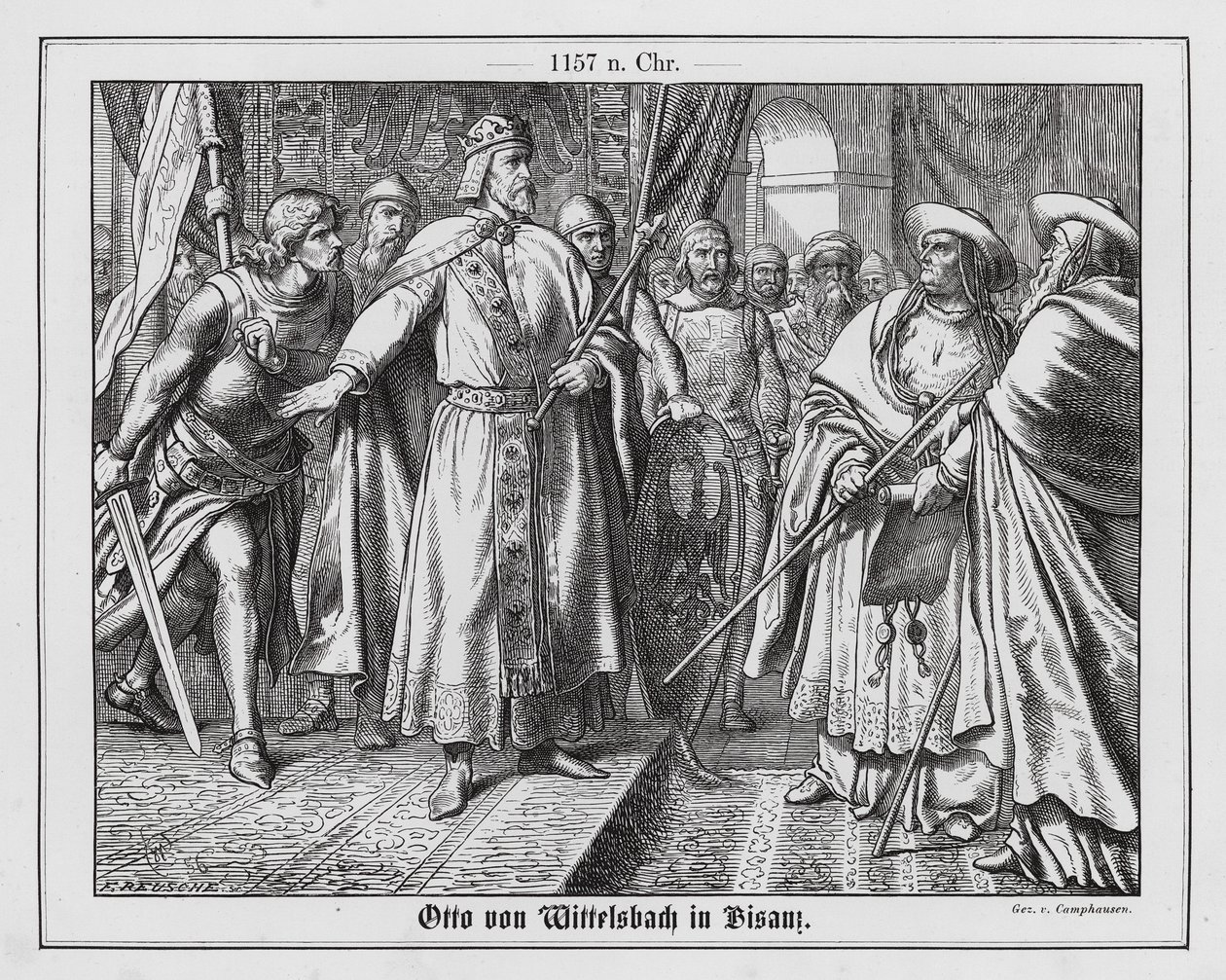 Der Heilige Römische Kaiser Friedrich I. hält Otto von Wittelsbach davon ab, den päpstlichen Legaten in Besançon anzugreifen von Wilhelm Camphausen