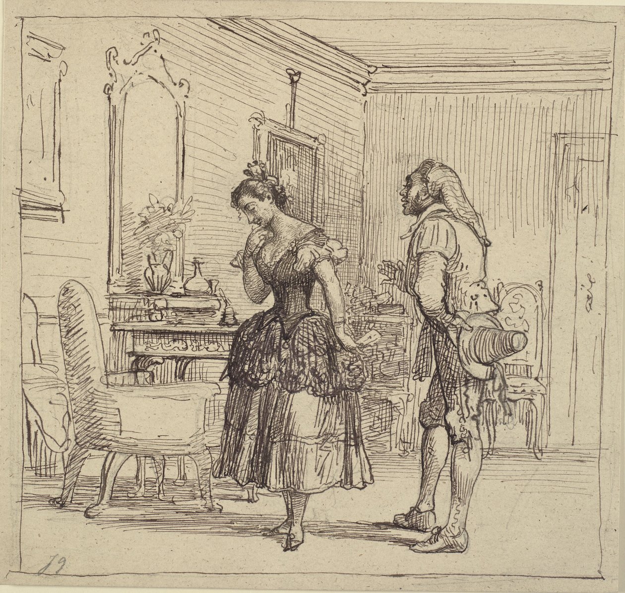 Rosina gibt Figaro den Brief für Graf Almaviva. (Der Barbier von Sevilla) von Wilhelm Marstrand