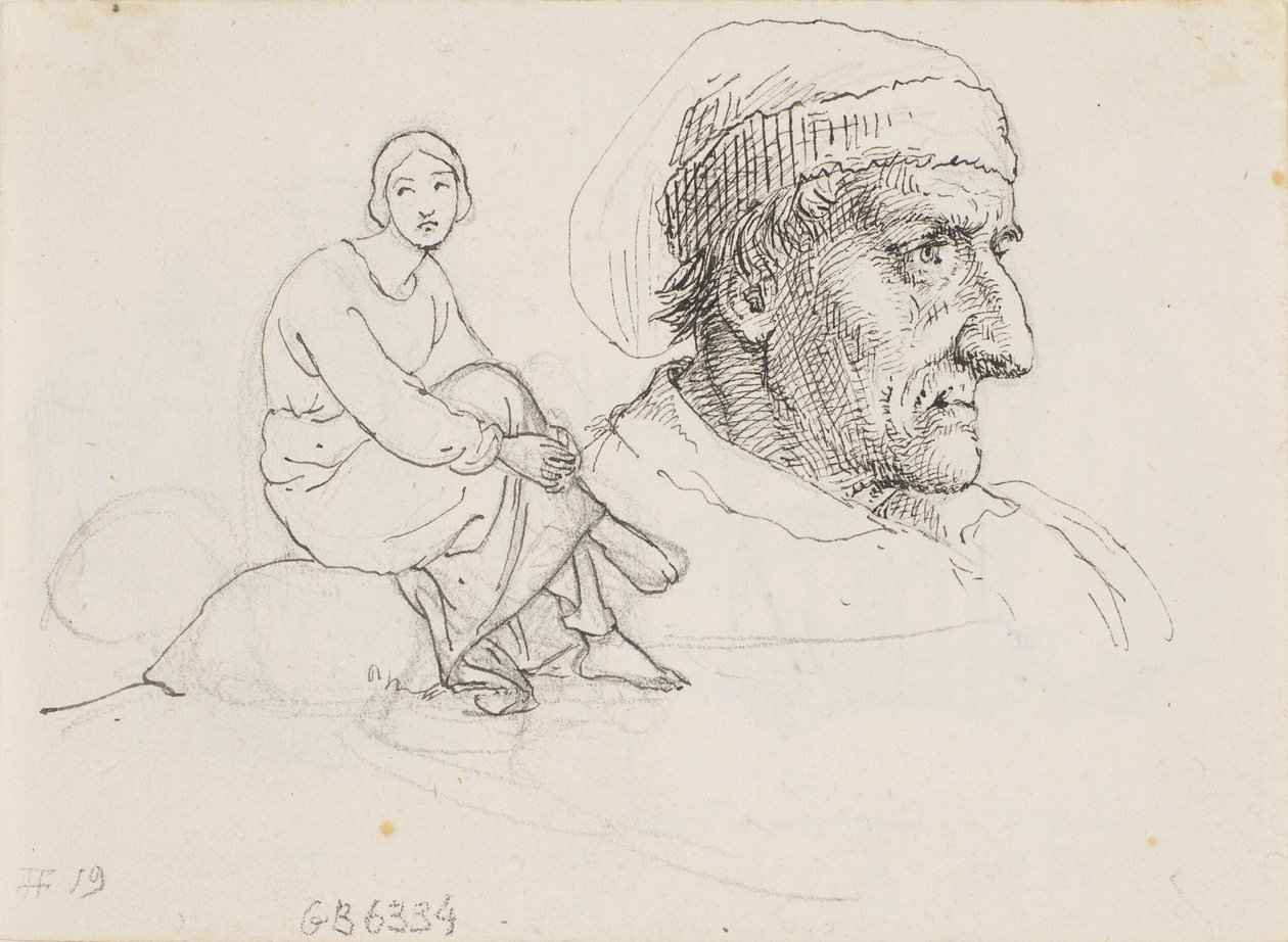Studienkopf und sitzende Frau von Wilhelm Marstrand