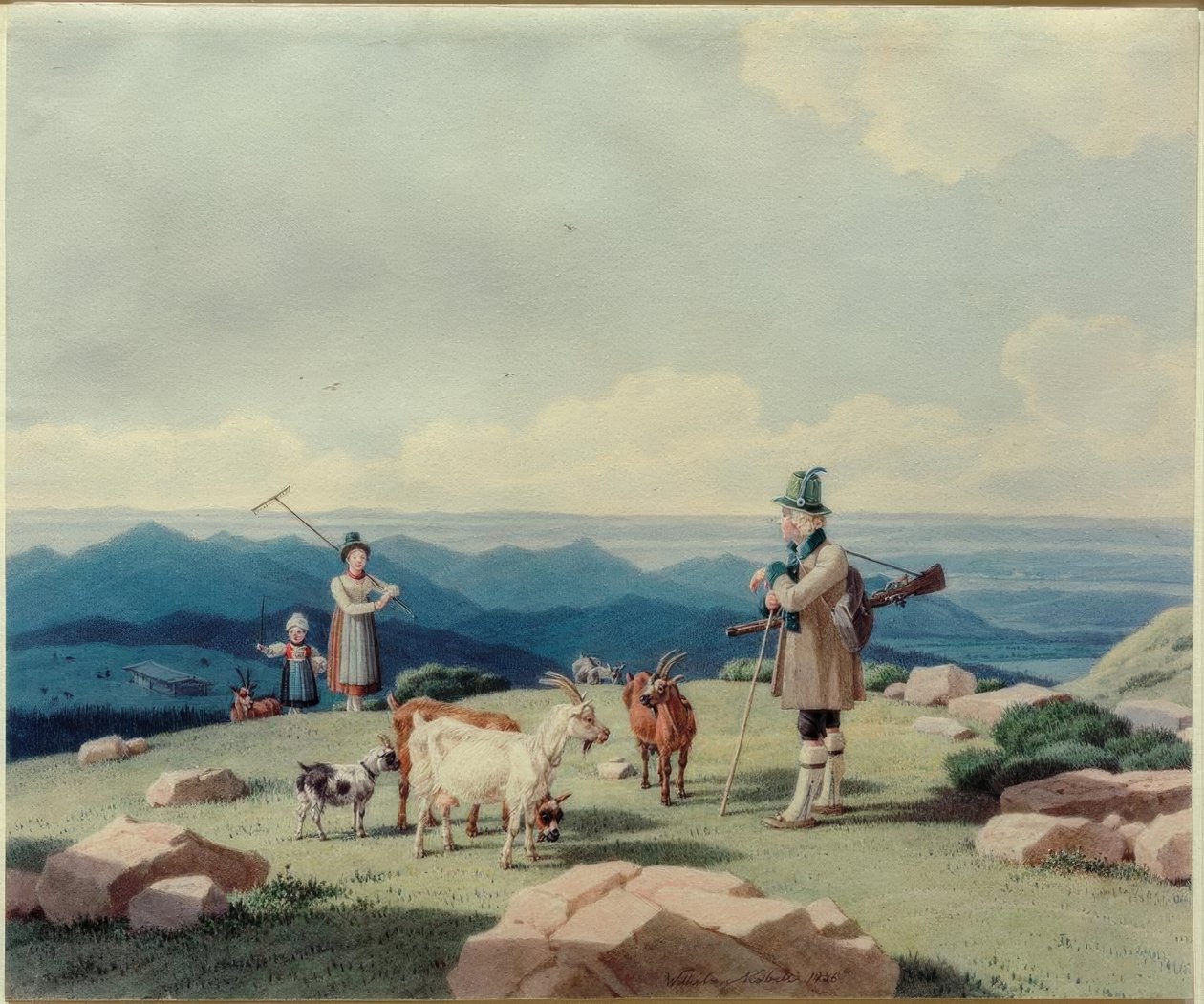 Jäger mit Sennerin und Kind auf dem Hirschberg von Wilhelm von Kobell