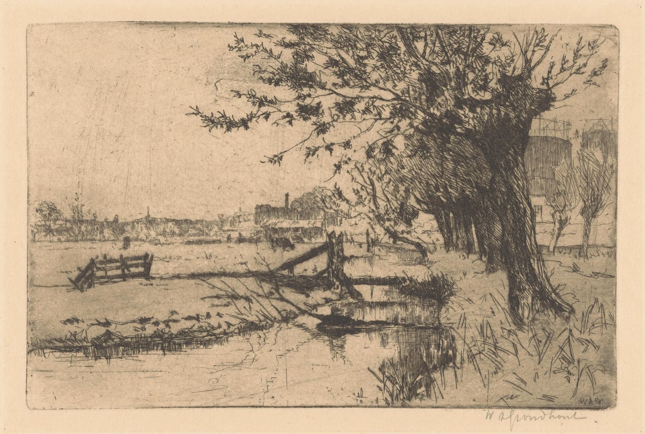 Graben bei der städtischen Gasfabrik in der Binckhorst in Den Haag von Willem Adrianus Grondhout (signed by artist)