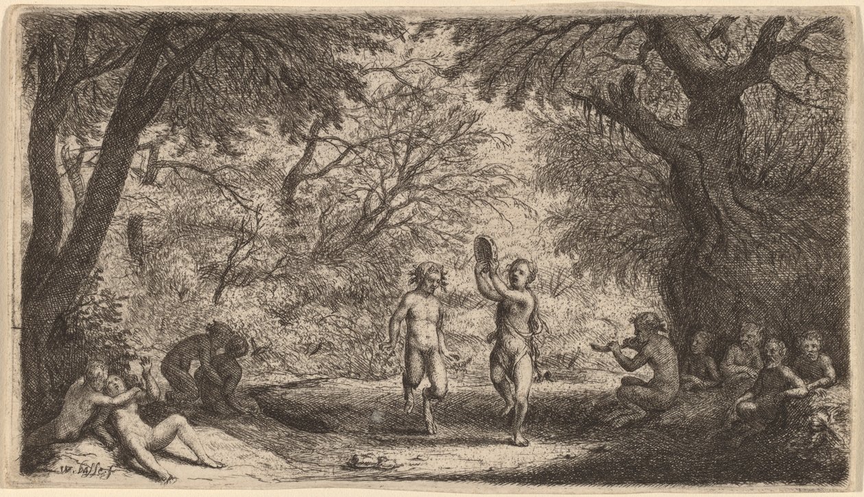 Bacchanal mit einem tanzenden Paar im Zentrum von Willem Basse