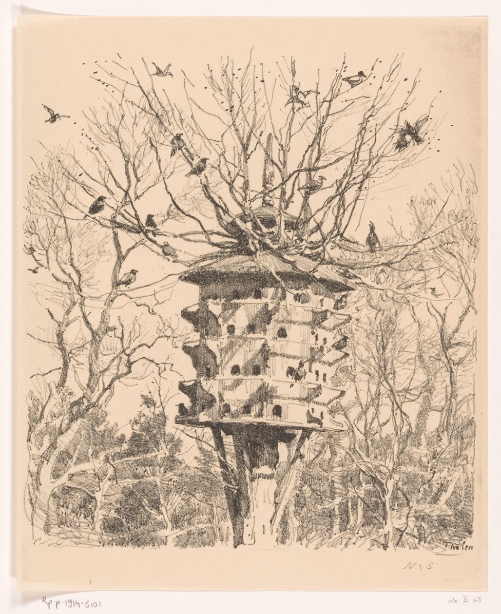 Großes Vogelhaus an einem Baum von Willem Bastiaan Tholen