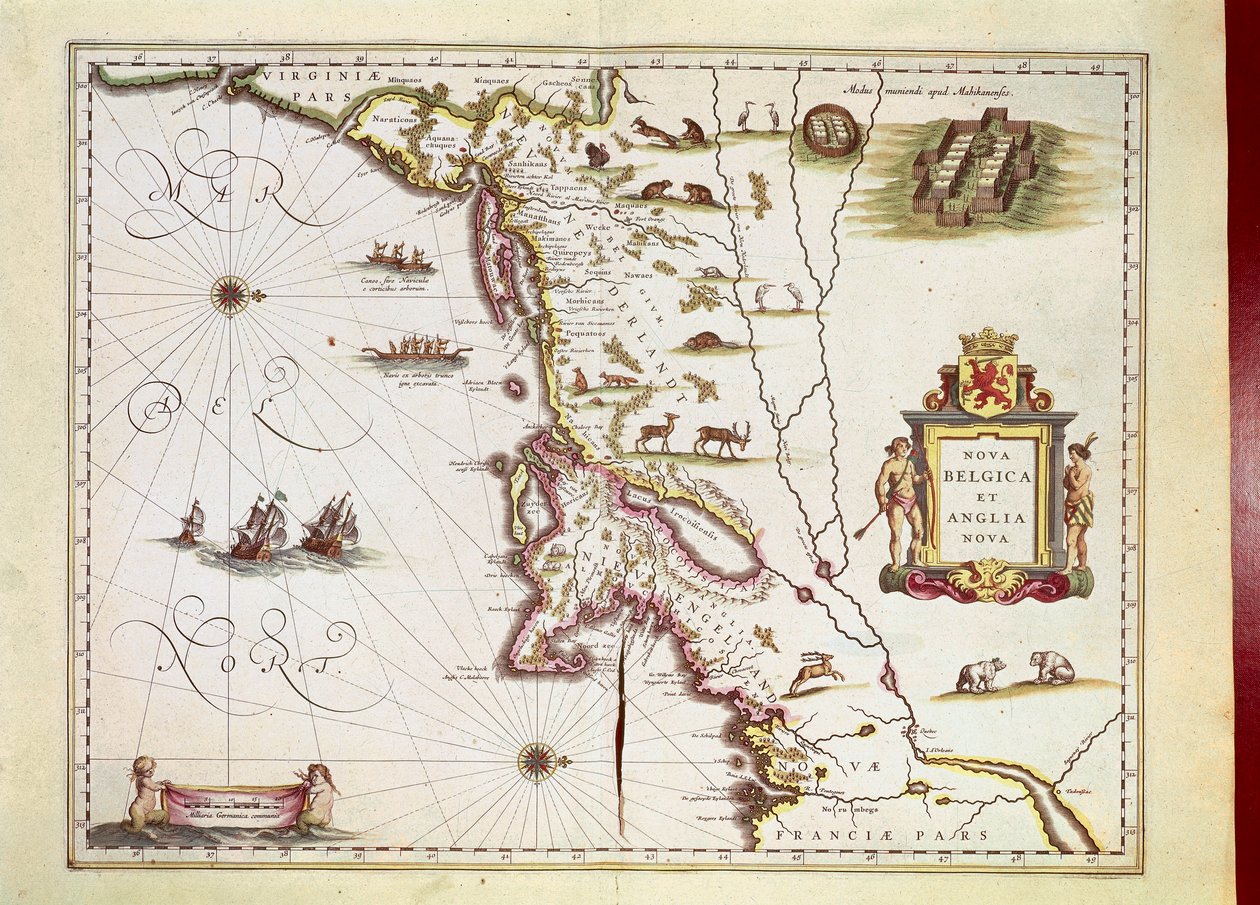 Karte von Nova Belgica oder Neu-Belgien und von Anglia Nova oder Neu-England von Willem Blaeu