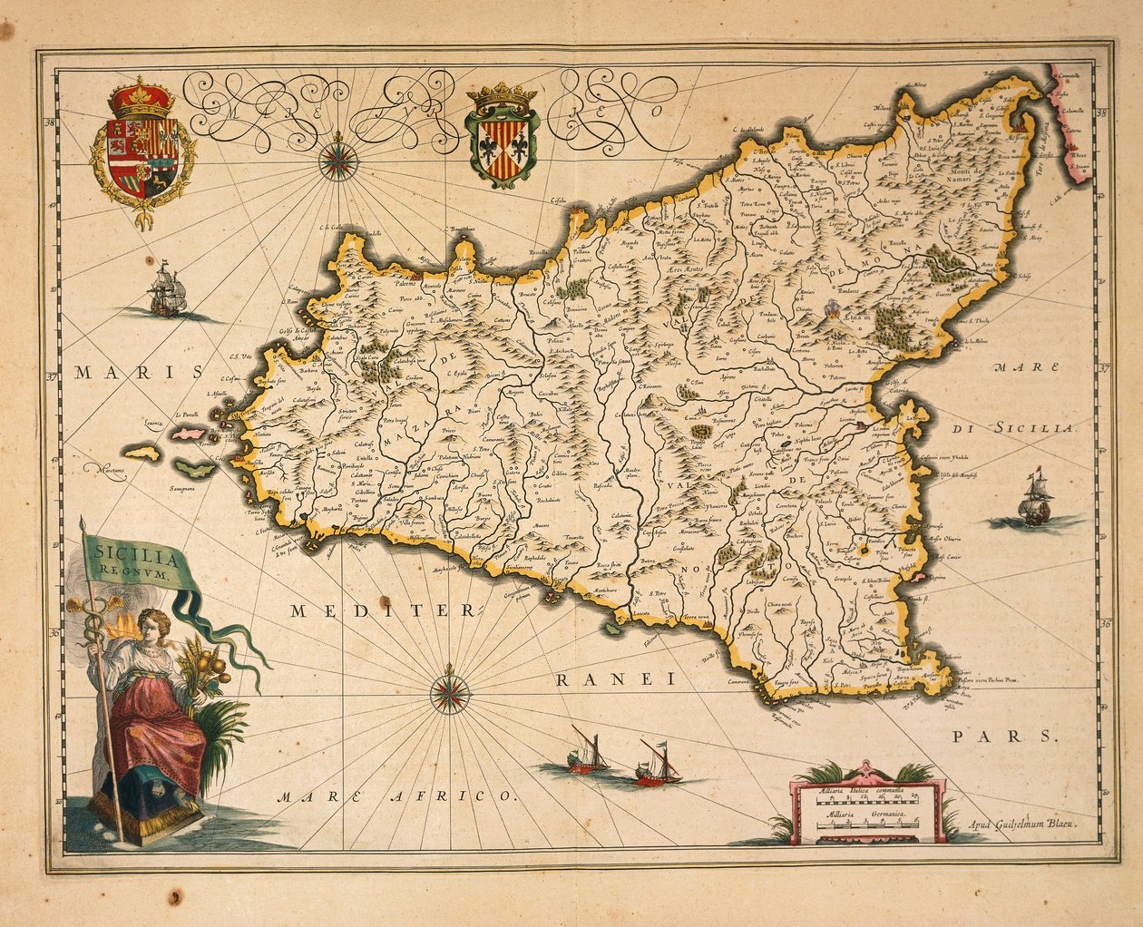 Karte von Sizilien (aus Regionum Italiae) von Willem Blaeu