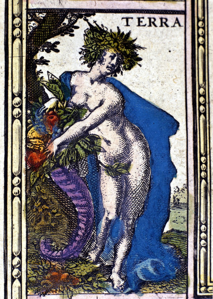 Die Erde, eines der vier Elemente dargestellt im Atlas von W. Blaeu, gedruckt in Amsterdam im Jahr 1655 von Willem Blaeu