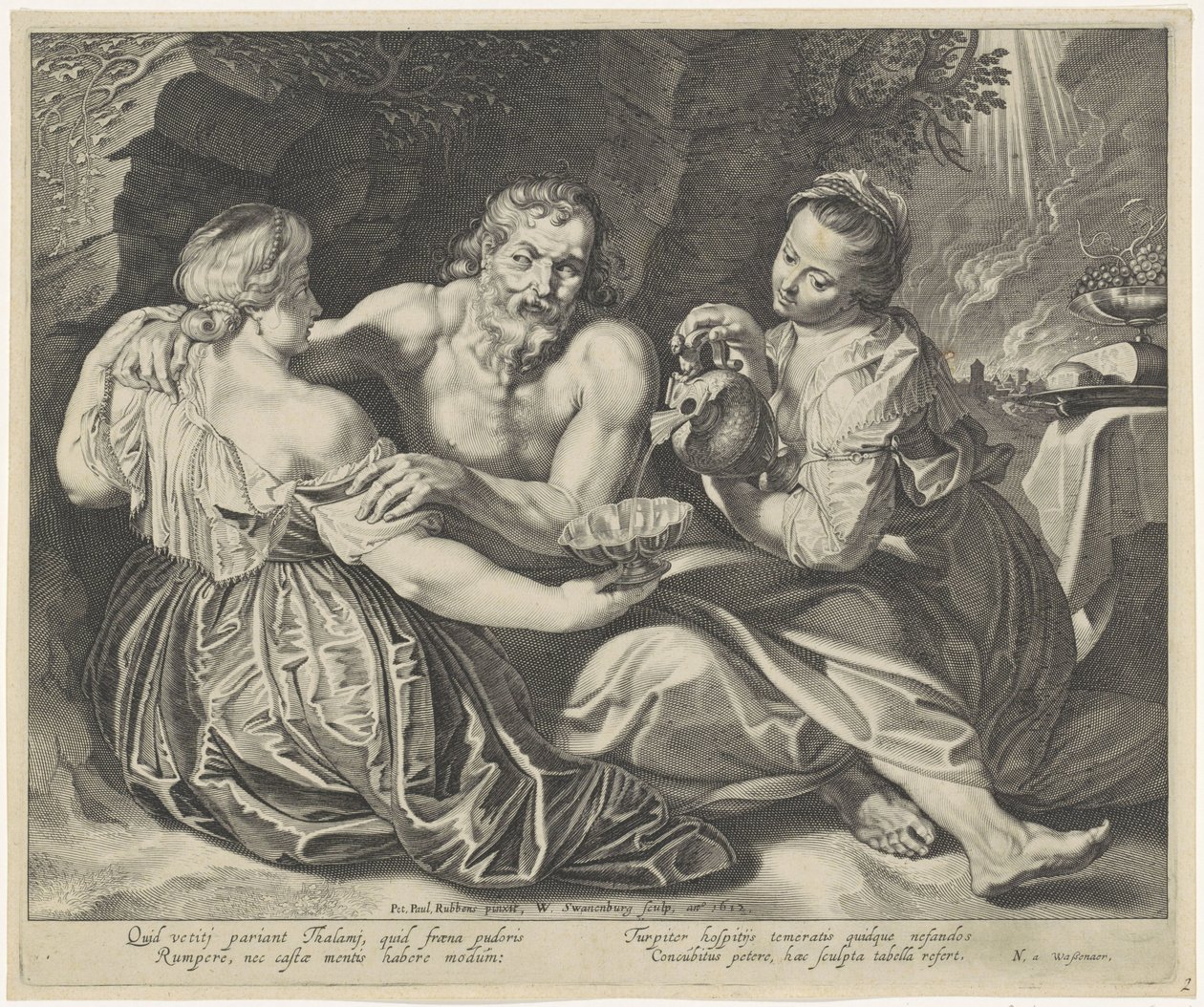 Lot wird von seinen Töchtern betrunken gemacht von Willem Isaacsz. van Swanenburg