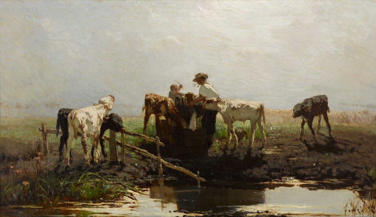Kälber an einem Trog von Willem Maris