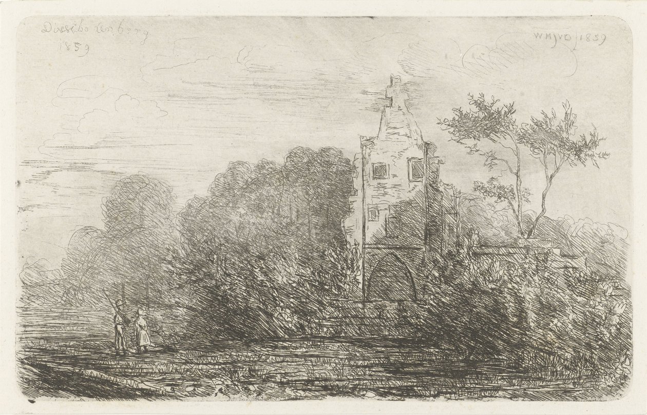 Landschaft mit Ruine und zwei Figuren von Willem Matthias Jan van Dielen