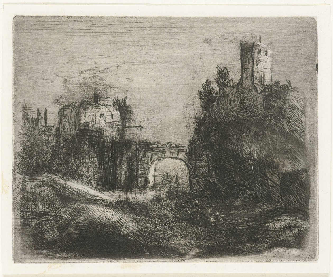Südliche Landschaft mit Tor und Turm auf Felsen von Willem Matthias Jan van Dielen