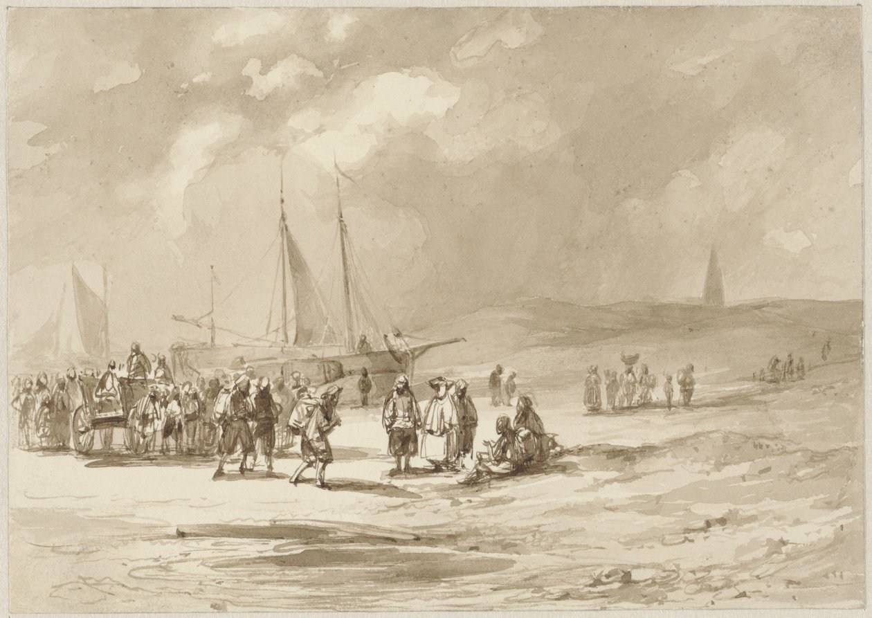 Strand mit Fischern von Willem Pieter Hoevenaar