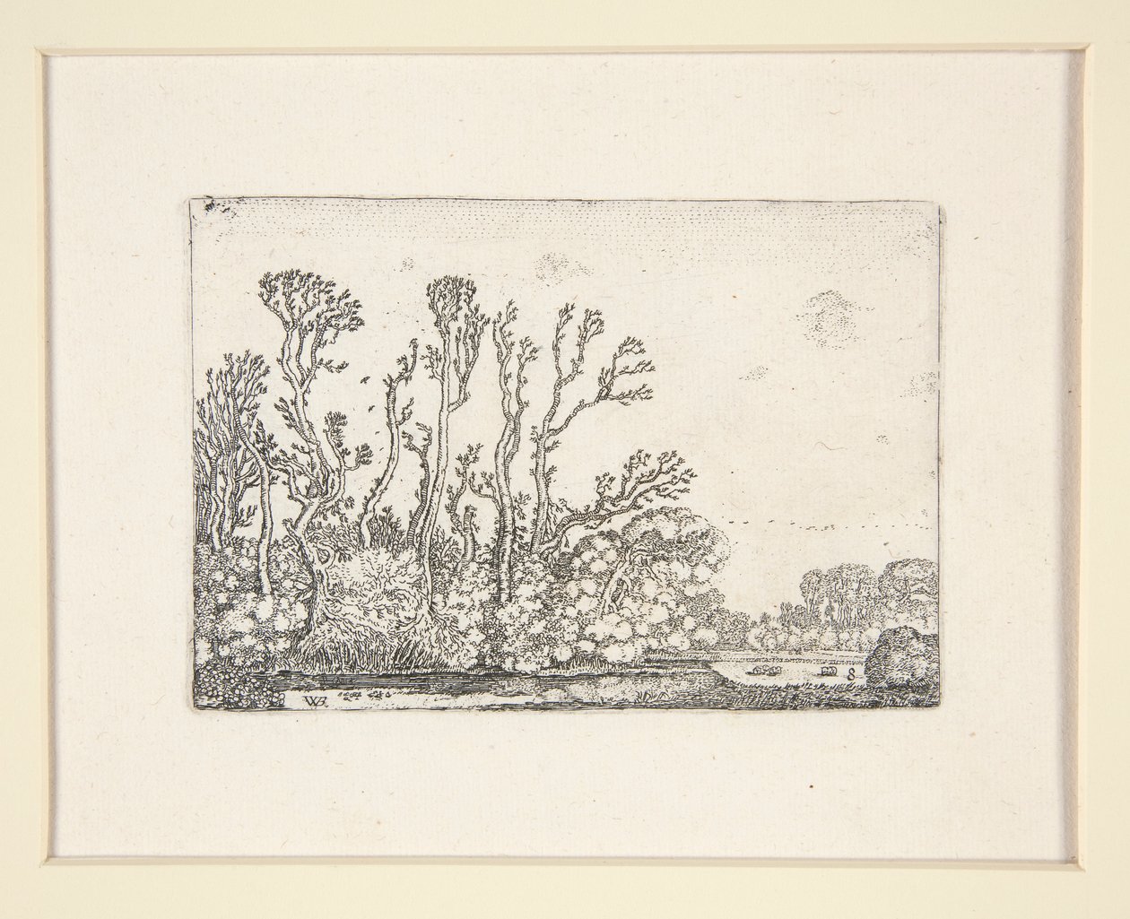 Schafherde am Wasser, Platte 8 aus dem Set der Landschaften von Willem Pietersz. Buytewech