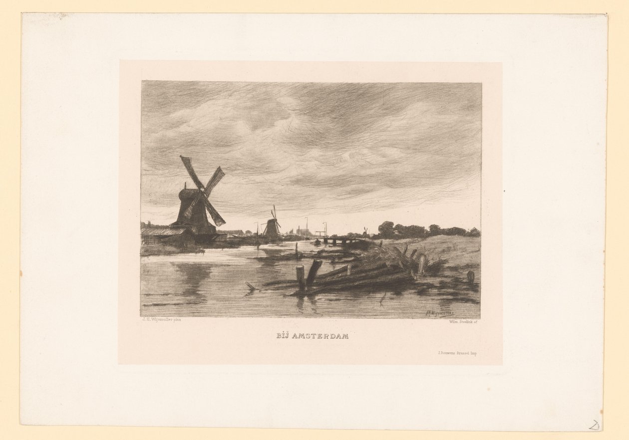 Landschaft mit Mühlen entlang eines Kanals bei Amsterdam von Willem Steelink (II)