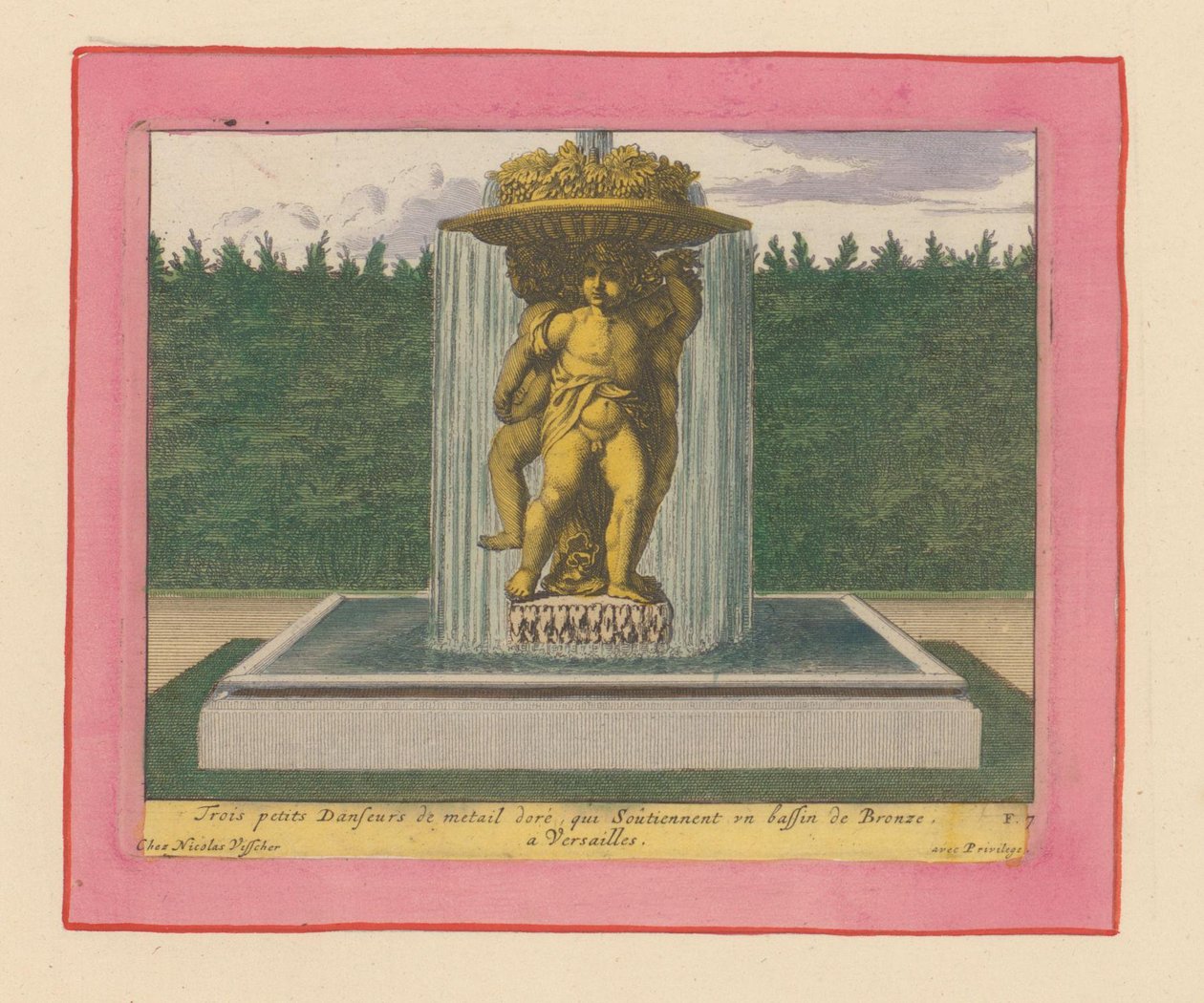 Brunnen mit einer Statue von drei tanzenden Putti, die eine Schale über ihren Köpfen tragen von Willem Swidde