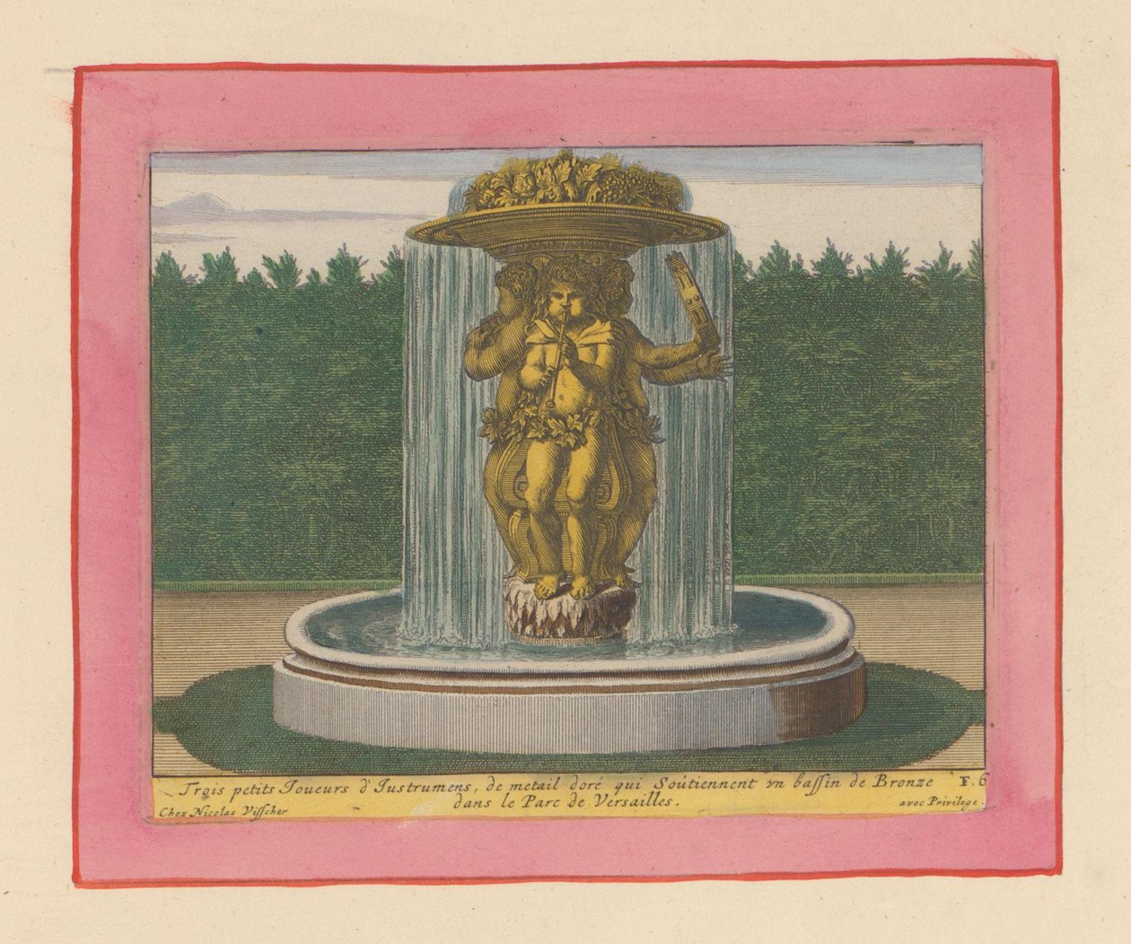 Brunnen mit einer Statue von drei Musikern, die eine Schale über ihren Köpfen tragen von Willem Swidde