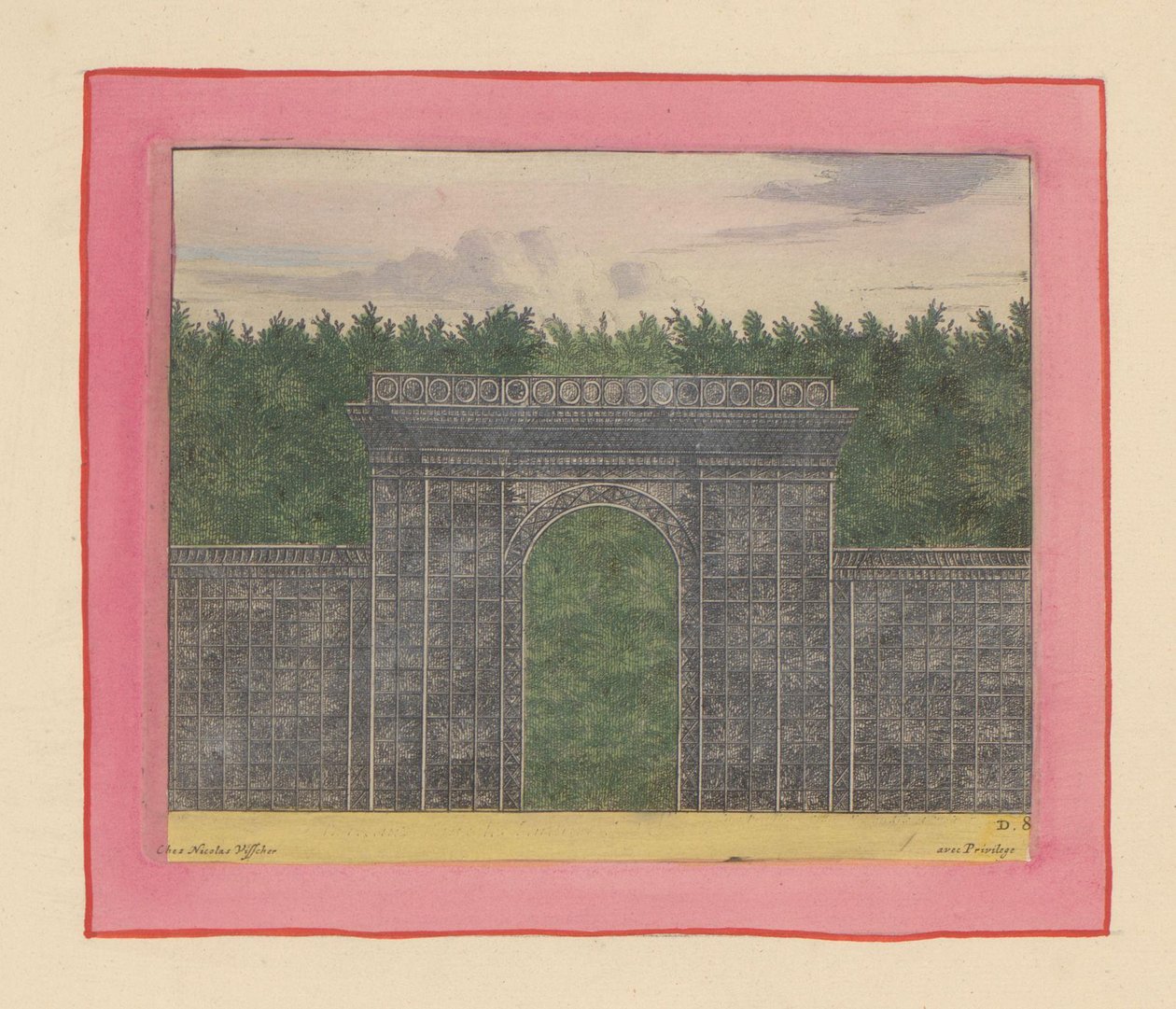 Rechteckiger Pavillon aus Lattenwerk mit Tor für eine Hecke in den Gärten von Versailles von Willem Swidde