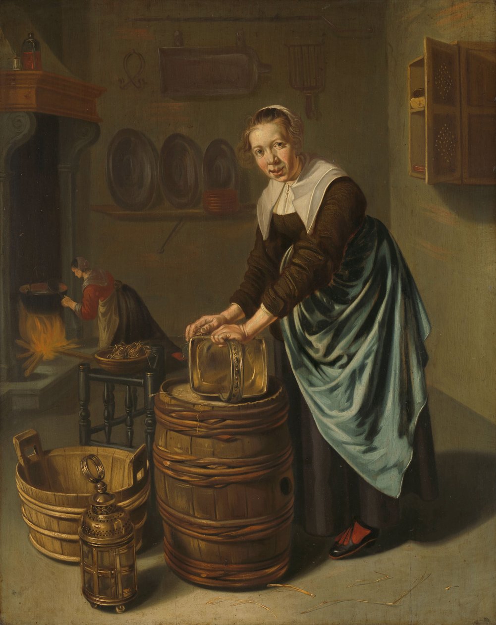 Frau, die ein Gefäß scheuert von Willem Van Odekercken