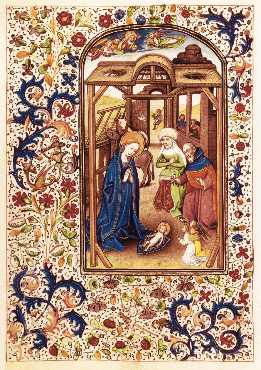 Szene der Geburt Christi aus dem „Stundenbuch der Leonor de la Vega“ von Willem Vrelant