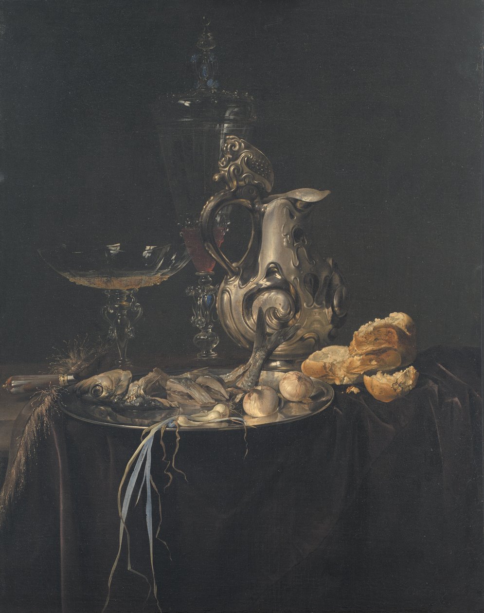 Stillleben. Frühstücksstück mit einem Silberkrug von Willem van Aelst
