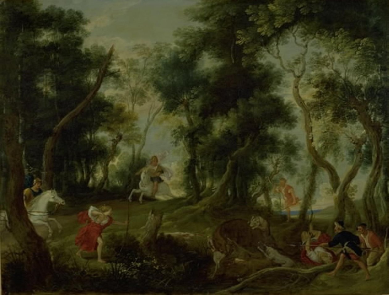 Landschaft mit Atalanta und Meleager auf der Jagd nach dem kalydonischen Eber von Willem van Herp