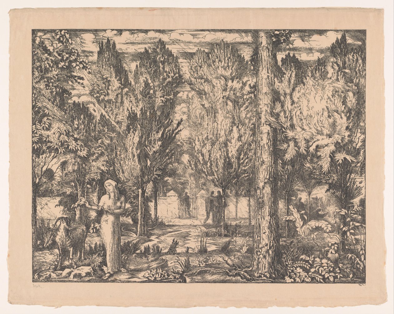 Frau und Widder im ummauerten Garten von Willem van Konijnenburg (signed by artist)