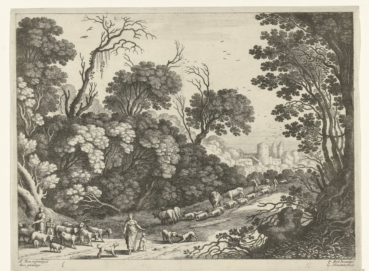 Hirten mit der Herde (Italienische Landschaften) von Willem van Nieulandt (II)