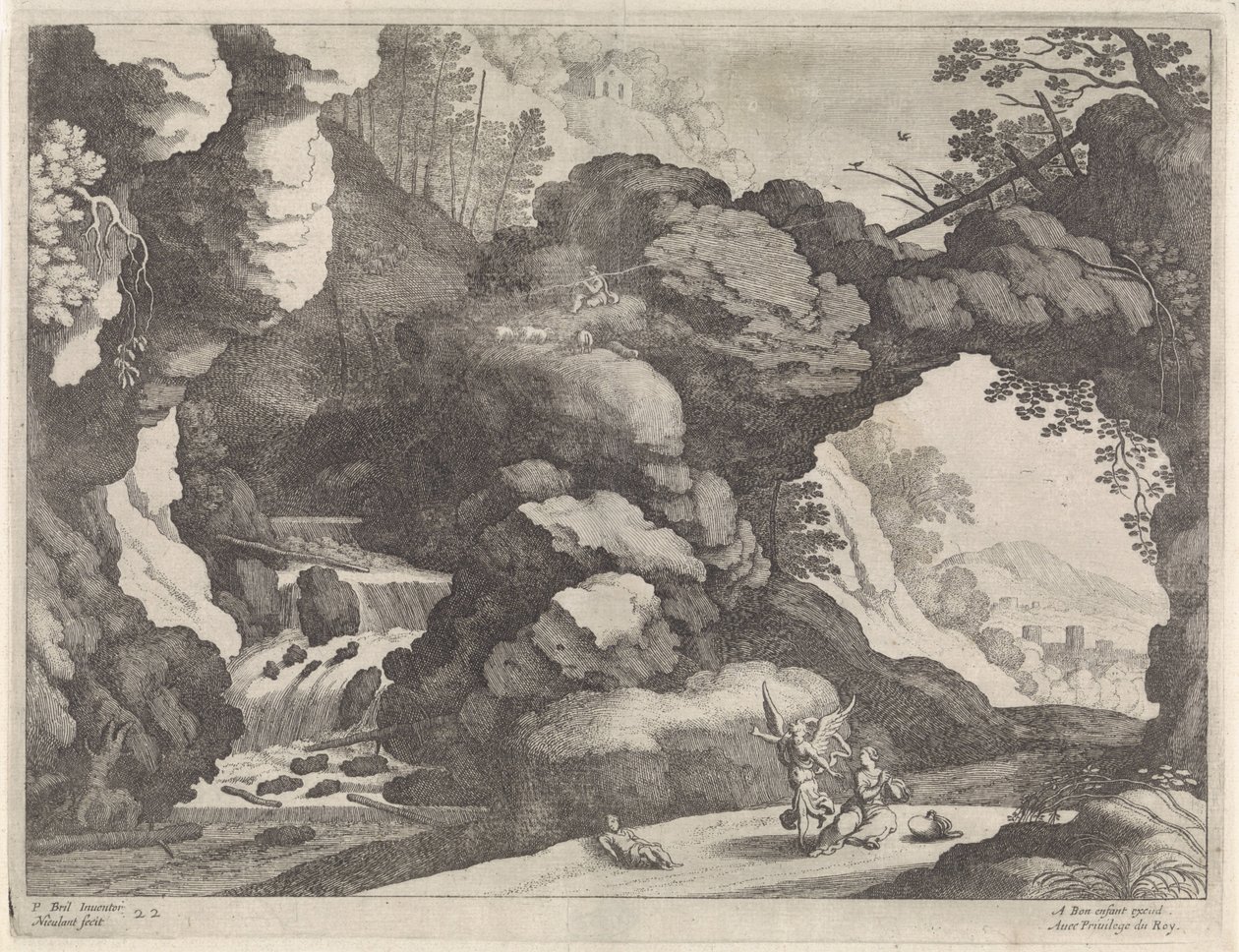 Landschaft mit Hagar und Ismael von Willem van Nieulandt (II)