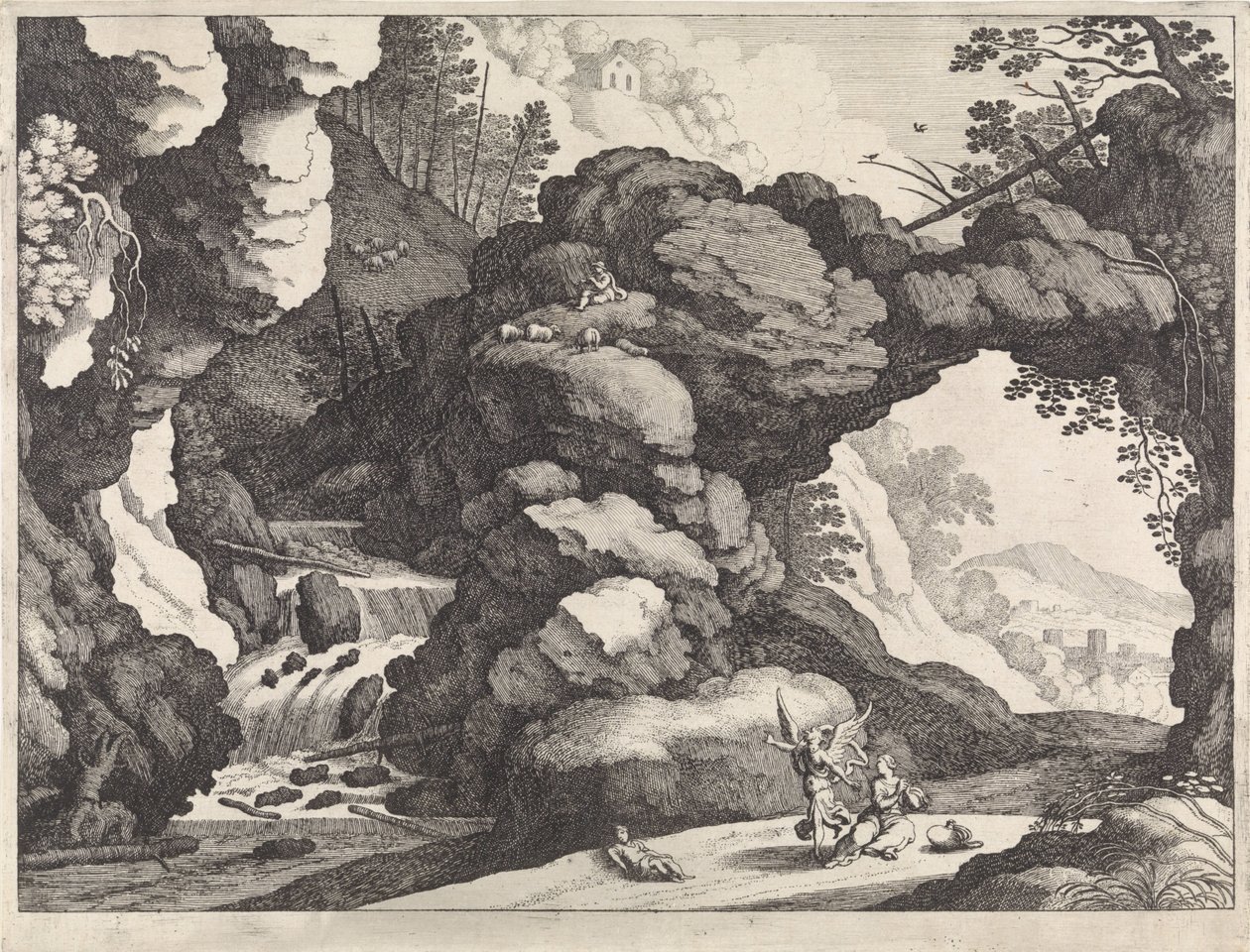 Landschaft mit Hagar und Ismael von Willem van Nieulandt (II)
